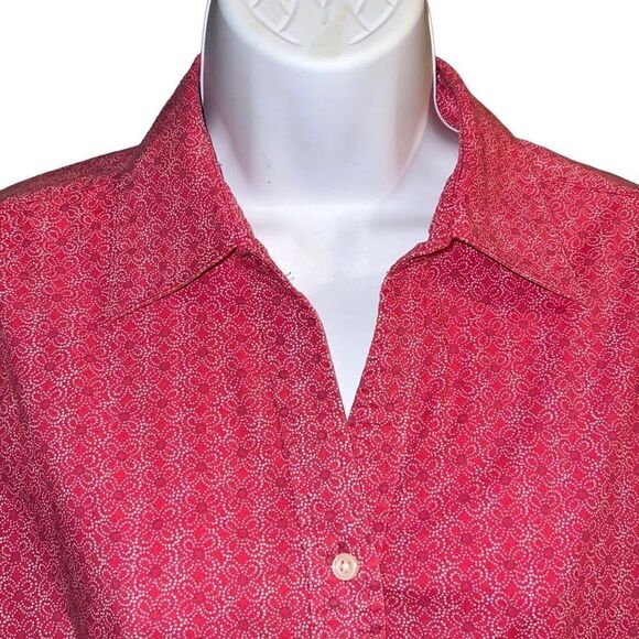 Bass Women Long Sleeve Symmetrical Floral Print Poplin Blouse Tops Pink Size Lar - Picture 3 of 7